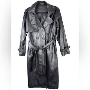 Beulah Style Jacket Womens Small Black Faux Leather Long Trench Coat